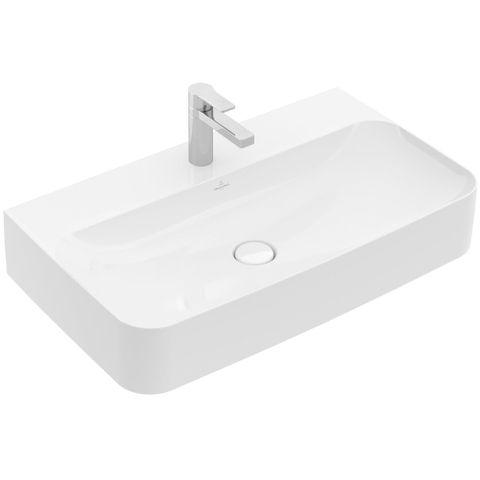 Villeroy & Boch finion wastafel - 1 kraangat - 80x47cm CeramicPlus - zonder overloop - White Alpine (glans wit) SW106480