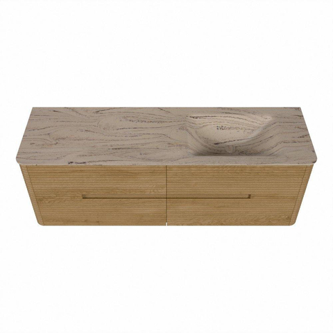 Mondiaz CIRO-DLUX Badkamermeubelset - 150x45x50cm - Solid surface wastafel Arena - 1 wasbak Rechts - 1 kraangat - 4 lades - Oak SW1531353