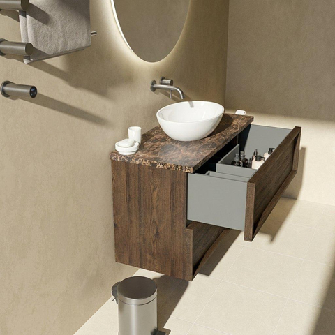 Saniclass Holz Frame Badkamermeubelset - 100x45x63cm - Noche natuurstenen topblad dark emperador - zonder kraangat - 2 lades - mat eiken charcoal (hout) SW1579872