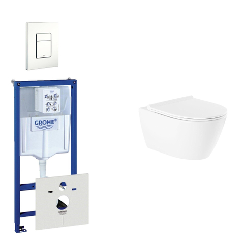 QeramiQ Salina Pack WC - réservoir encastré - sans bride - WC suspendu - fermeture douce - plaque de déclenchement verticale/horizontale blanche SW158375