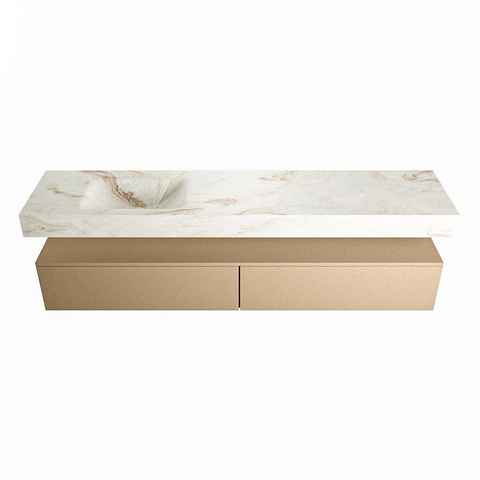 Mondiaz ALAN-DLUX Ensemble de meuble - 200cm - meuble Oro mat - 2 tiroirs - Lavabo Cloud Frappe suspendu - vasque Gauche - 1 trou de robinet SW805250