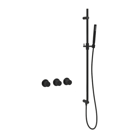 Fortifura Nebbio Badcombinatie-set - thermostaatkraan - glijstang met geïntegreerde wandaansluitbocht - metalen doucheslang - staaf handdouche - badvulcombinatie - mat zwart SW1238025