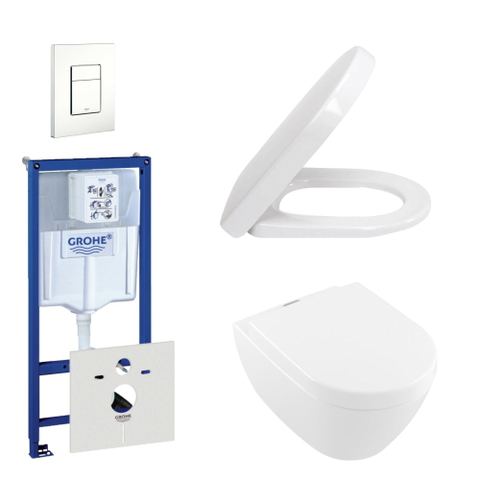 Villeroy & Boch ViFresh Pack WC avec réservoir à encastrer, WC mural à fond creux avec abattant softclose et plaque de commande vertical/horizontal blanc SW158515