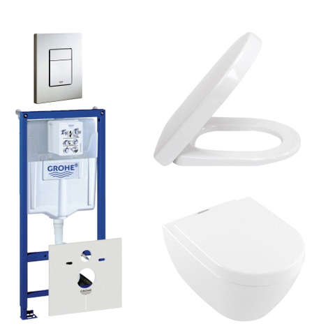 Villeroy & Boch Subway 2.0 ViFresh Toiletset inbouwreservoir - diepspoel wandcloset - softclose bedieningsplaat verticaal/horizontaal - rvs SW158516