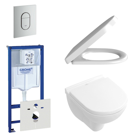 Villeroy & Boch O.Novo toiletset - compact - met inbouwreservoir - softclose en quickrelease zitting - bedieningsplaat verticaal chroom mat SW158849