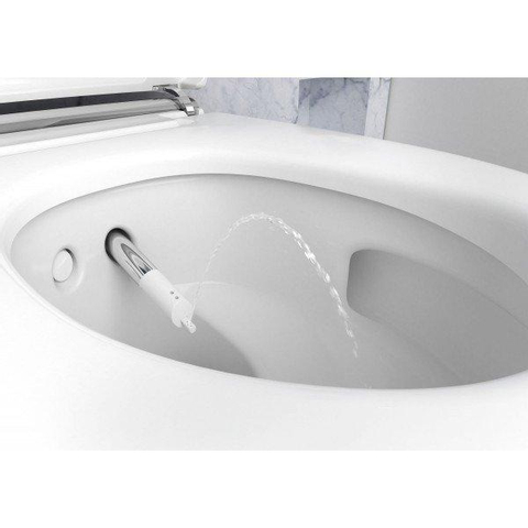 Geberit AquaClean Mera Comfort WC lavant – siège chauffant & séchage à air chaud – avec commande murale – blanc, cache design chromé SW1595397