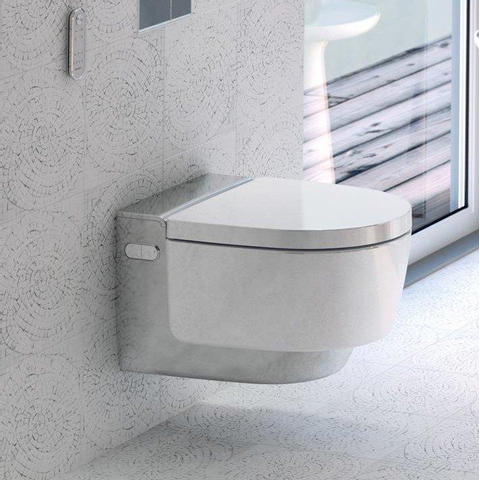 Geberit AquaClean Mera Comfort WC lavant – siège chauffant & séchage à air chaud – avec commande murale – blanc, cache design chromé SW1595397