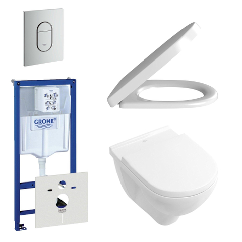 Villeroy & Boch O.novo Toiletset - softclose en quickrelease zitting - bedieningsplaat verticaal - wit SW159223