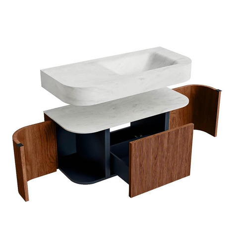 MONDIAZ THOR-DLUX 100cm meuble de salle de bains arrondi gauche + droite couleur Ruby avec 1 tiroir et 2 portes. Vasque suspendue CLOUD Droite sans trou de robinet couleur Opalo. SW1467425