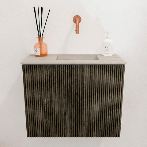 Mondiaz JOYA-DLUX 50cm toiletmeubel - kleur Shadow - Wastafel FAYE positie Rechts Zonder kraangat kleur Opalo. SW1422890