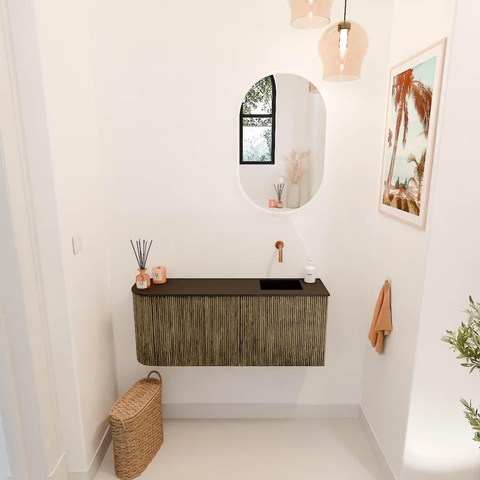 Mondiaz JOYA 101.6cm meuble de toilette - arrondi gauche couleur Dusk - Vasque FAYE position Droite Sans trou de robinet couleur Urban SW1421678