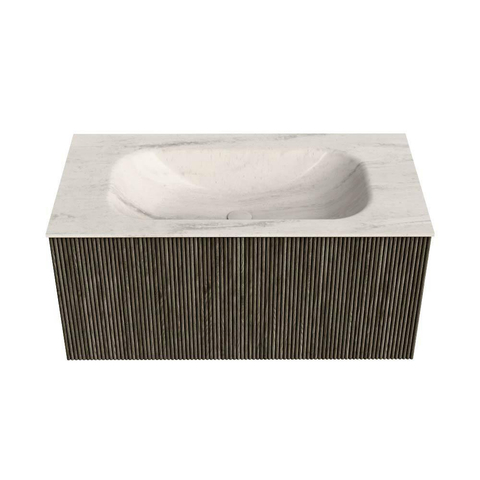 MONDIAZ KURVE-DLUX Meuble de salle de bains 90 cm couleur Shadow avec 1 tiroir et 0 portes. Lavabo BIG SMALL Milieu sans trou de robinet Meli. SW1431787