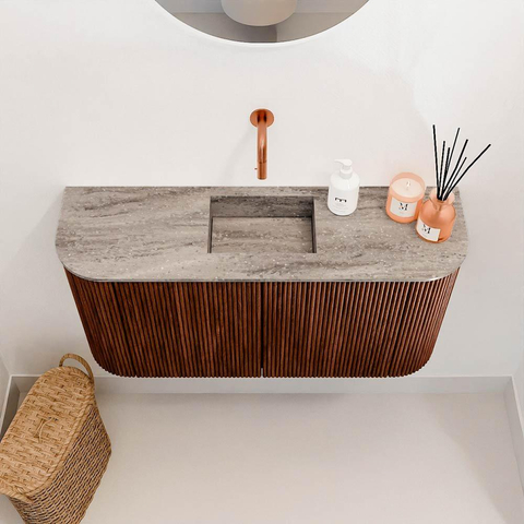 Mondiaz JOYA-DLUX 83.2cm toiletmeubel - ronding links en rechts kleur Ruby - Wastafel FAYE positie Midden Zonder kraangat kleur Oza. SW1425554