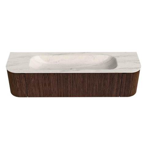 MONDIAZ KURVE-DLUX 170cm badmeubel ronding Links + Rechts kleur Walnut met 1 lade en 2 deuren. Wastafel BIG LARGE Midden zonder kraangat Meli. SW1431722