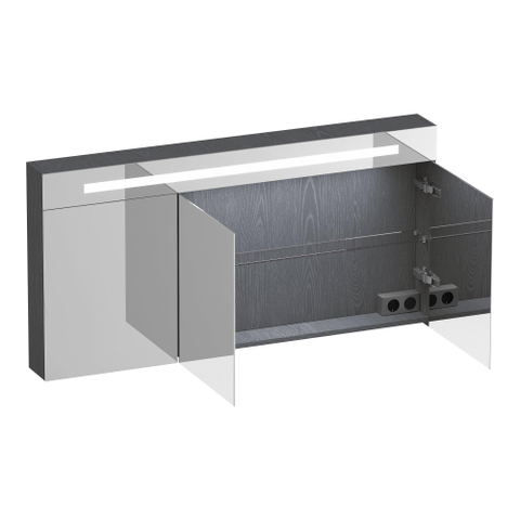 BRAUER Promise Deluxe armoire de toilette - 140x70x15cm - avec éclairage 3 portes miroir double face - Gris Bois SW1203701