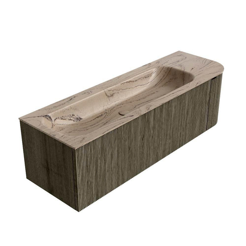 MONDIAZ KURVE-DLUX Meuble de salle de bains 145cm arrondi à droite couleur Shadow avec 1 tiroir et 1 porte. Lavabo BIG LARGE à gauche 1 trou de robinet Arena. SW1431475