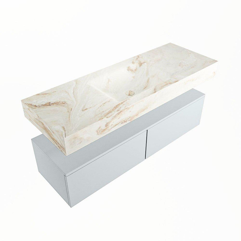 Mondiaz ALAN-DLUX Ensemble de meuble - 130cm - meuble Clay mat - 2 tiroirs - Lavabo Cloud Frappe suspendu - vasque Centre - 0 trous de robinet SW805636