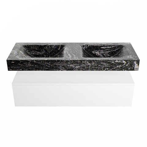 Mondiaz ALAN-DLUX Ensemble de meuble - 130cm - meuble Talc mat - 1 tiroir - Lavabo Cloud Lava suspendu - vasque Gauche et droite - 2 trous de robinet SW807656