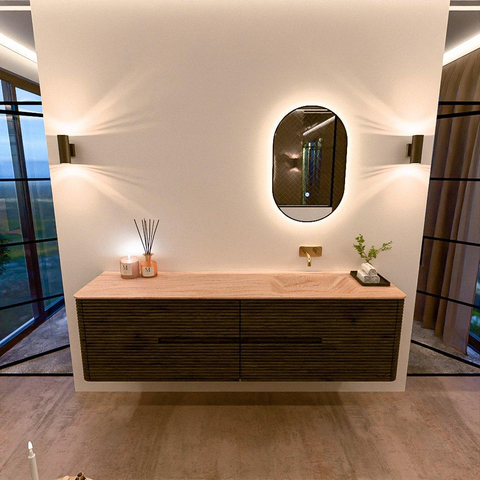 Mondiaz CIRO-DLUX Badkamermeubelset - 180x45x50cm - Solid surface wastafel Saba - 1 wasbak Rechts - zonder kraangaten - 4 lades - Shadow SW1532729