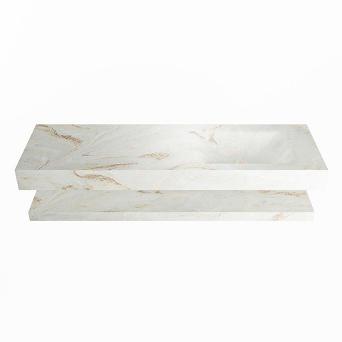 Mondiaz ALAN-DLUX Ensemble de meuble - 150cm - meuble Frappe mat - 0 tiroirs - Lavabo Cloud Frappe suspendu - vasque Droite - 1 trou de robinet SW809264