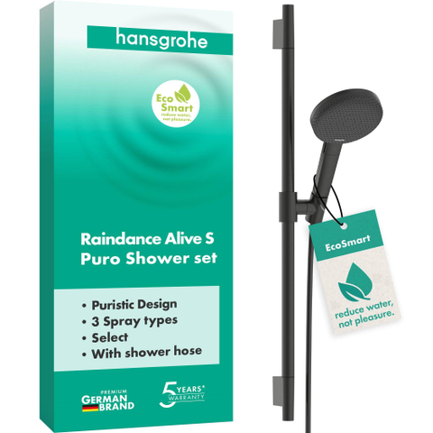 Hansgrohe Raindance Alive Select S Doucheset - 125 - 3jet - ecosmart - met glijstang Unica S Puro - 65 cm - geborsteld zwart chroom (antraciet) SW1388855
