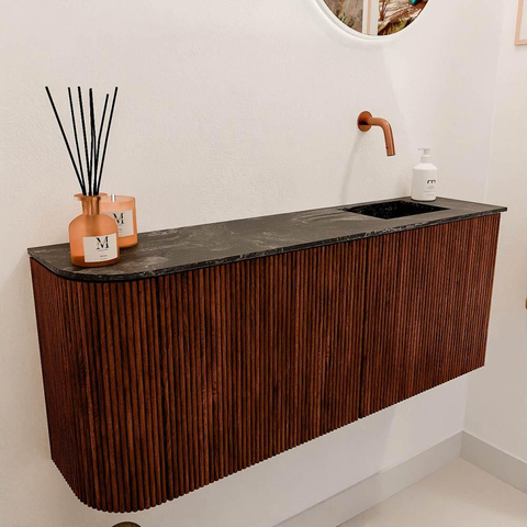 Mondiaz JOYA-DLUX 101.6cm toiletmeubel - ronding links kleur Ruby - Wastafel FAYE positie Rechts Zonder kraangat kleur Lava. SW1423669