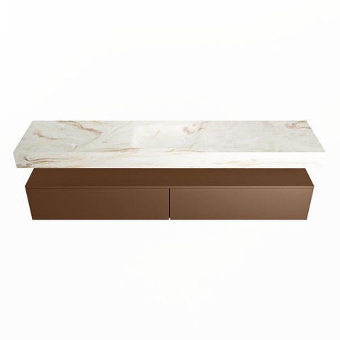 Mondiaz ALAN-DLUX Ensemble de meuble - 200cm - meuble Rust mat - 2 tiroirs - Lavabo Cloud Frappe suspendu - vasque Centre - 1 trou de robinet SW805271