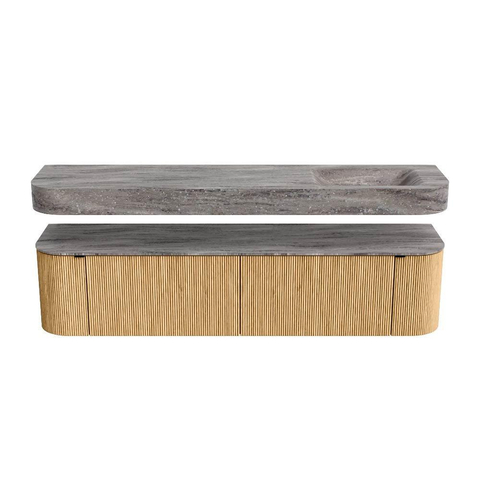 MONDIAZ THOR-DLUX Meuble de salle de bains 190cm arrondi gauche + droite couleur Oak avec 2 tiroirs et 2 portes. Vasque suspendue CLOUD Droite 1 trou de robinet couleur Oza. SW1466805