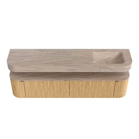 MONDIAZ THOR-DLUX Meuble de salle de bains - 200cm - arrondi gauche + droite - couleur Oak - 2 tiroirs et 2 portes - Vasque suspendue CLOUD Droite 1 trou de robinet couleur Saba SW1467215