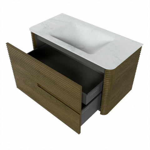 Mondiaz CIRO-DLUX Badkamermeubelset - 90x45x50cm - Solid surface wastafel Opalo - 1 wasbak Midden - 1 kraangat - 2 lades - Dusk SW1532936