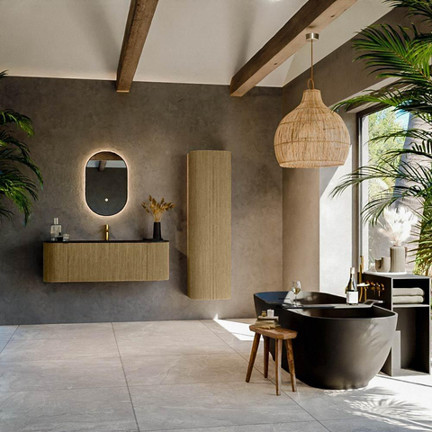 Mondiaz KURVE Ensemble meuble de salle de bains - 130x46x40cm - 1 tiroir - 2 portes - lavabo solid surface - milieu - 1 trou de robinet - Dusk SW1415111