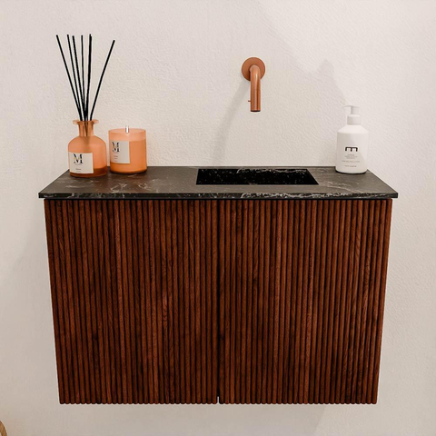 Mondiaz JOYA-DLUX 60cm toiletmeubel - kleur Ruby - Wastafel FAYE positie Rechts Zonder kraangat kleur Lava. SW1426228