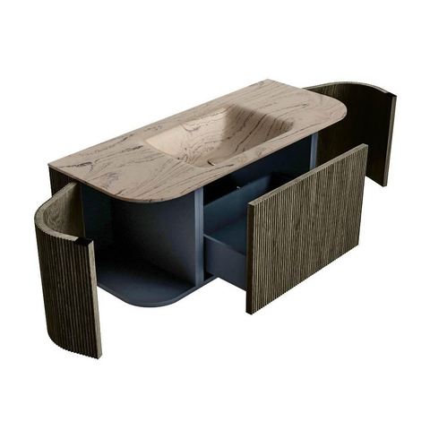 MONDIAZ KURVE-DLUX Meuble de salle de bains 110cm arrondi Gauche + Droite couleur Shadow avec 1 tiroir et 2 portes. Lavabo CLOUD Central 1 trou de robinet Arena. SW1431294