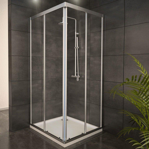 Adema Glass Cabine de douche carré avec 2 portes coulissantes 80x80x185cm verre transparent avec receveur de douche 4cm SW8754