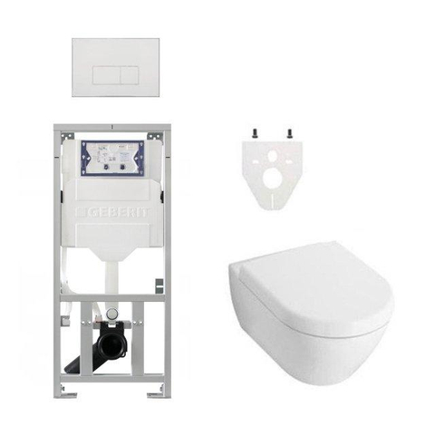 Villeroy & Boch Subway 2.0 DirectFlush toiletset - Geberit UP320 inbouwreservoir - softclose - QeramiQ Push glans wit bedieningsplaat - rechthoekige knoppen - white alpin SW791649