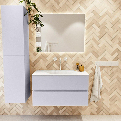 Mondiaz VICA Ensemble meuble de salle de bains - 90cm - cale - 2 tiroirs - Vasque MOON - au centre - 1 trou de robinet - couleur talc - Version XL 60cm de haut SW1189233