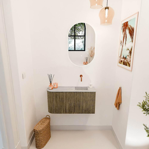 Mondiaz JOYA-DLUX 81.6cm toiletmeubel - ronding links kleur Dusk - Wastafel FAYE positie Rechts Zonder kraangat kleur Glace. SW1423162