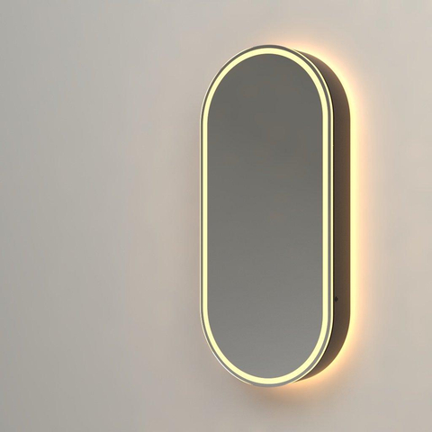 Saniclass Shine armoire de toilette – ovale – 45 x 100 x 14 cm – LED indirecte tout autour – chauffage de miroir – Noir SW1236526
