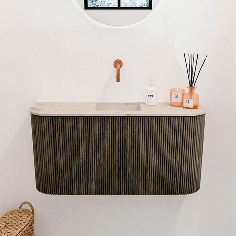 Mondiaz JOYA-DLUX 83.2cm meuble de toilette - arrondis gauche et droite couleur Shadow - Vasque FAYE position Milieu Sans trou de robinet couleur Frappe. SW1426211