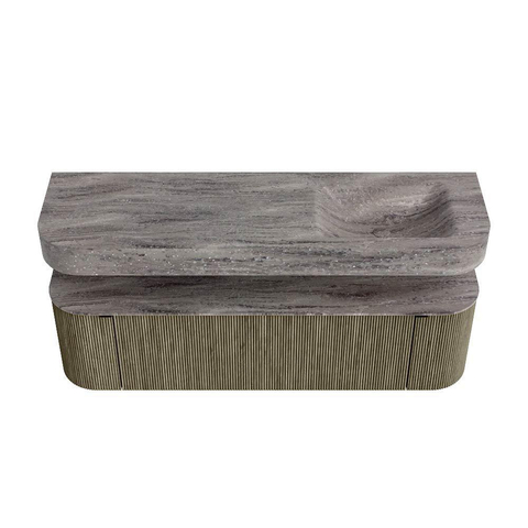 MONDIAZ THOR-DLUX 160cm meuble de salle de bains arrondi gauche + droite couleur Shadow avec 1 tiroir et 2 portes. Vasque suspendue CLOUD Droite sans trou de robinet couleur Oza. SW1465331