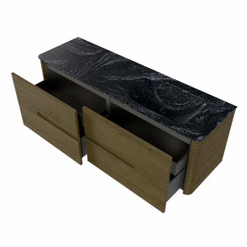 Mondiaz CIRO-DLUX Badkamermeubelset - 150x45x50cm - Solid surface wastafel Lava - 1 wasbak Rechts - 1 kraangat - 4 lades - Dusk SW1533048