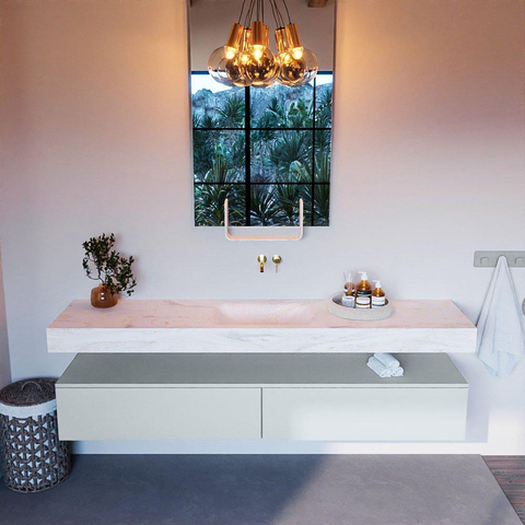 Mondiaz ALAN-DLUX Ensemble de meuble - 200cm - meuble - Clay mat - 2 tiroirs - Lavabo Cloud Ostra suspendu - vasque Centre - 0 trous de robinet - Beige SW807748