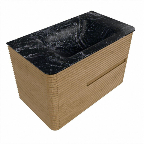 Mondiaz CIRO-DLUX Badkamermeubelset - 80x45x50cm - Solid surface wastafel Lava - 1 wasbak Midden - 1 kraangat - 2 lades - Oak SW1531067