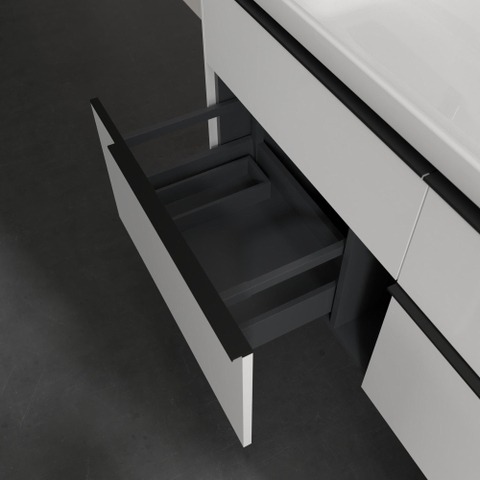 Villeroy & Boch Subway 3.0 wastafelonderkast - 130x55x45cm - met Volcano Black greep - 1 sifonuitsparing - spaanplaat - Brilliant White (wit) SW701044