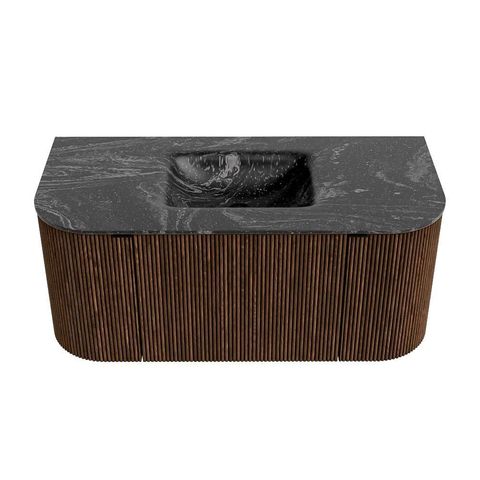 MONDIAZ KURVE-DLUX 100cm badmeubel met module 25 Len R kleur Walnut met 1 lade en 2 deuren. Wastafel GRUNNE midden zonder kraangat kleur Lava. SW1137176