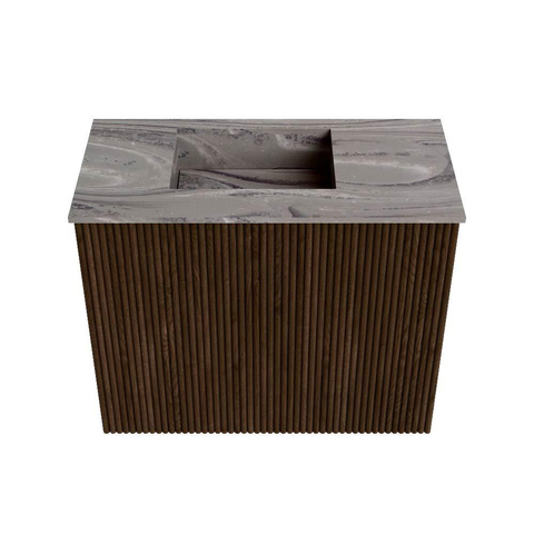 Mondiaz JOYA-DLUX 50cm toiletmeubel - kleur Walnut - Wastafel FAYE positie Links 1 kraangat kleur Sombra. SW1424709