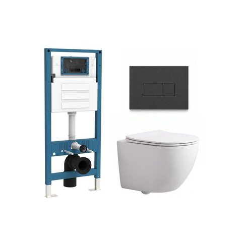 QeramiQ Dely Swirl Compact Ensemble WC - réservoir encastré QeramiQ flush - abattant fin - plaque de commande en plastique anthracite mat - boutons rectangulaires - blanc mat SW1590795