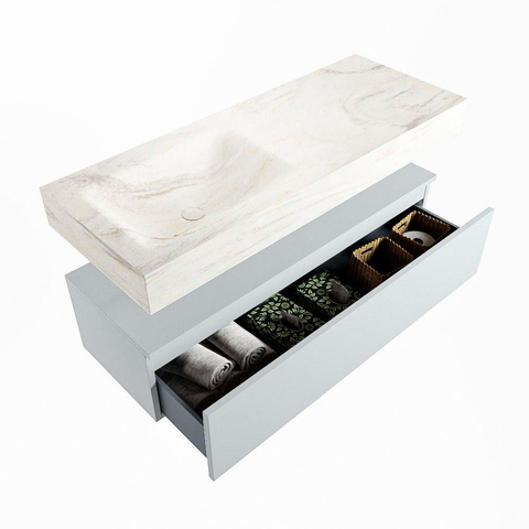 MONDIAZ ALAN - DLUX Badkamermeubelset - 120cm - onderkast - Clay - 1 lade - vrijhangende wastafel - wasbak links - 0 kraangaten - Ostra SW807734