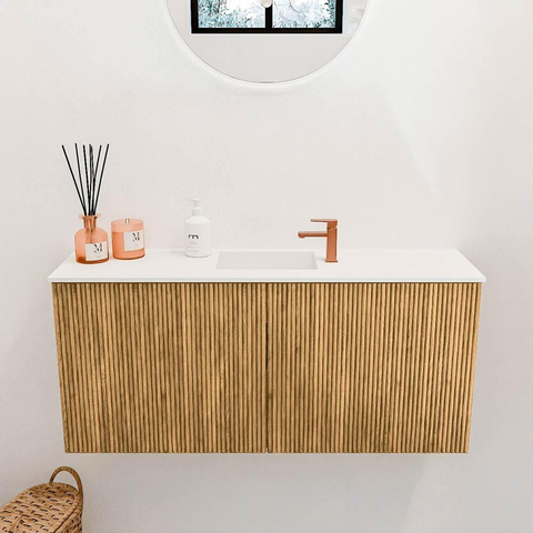 Mondiaz JOYA 90cm toiletmeubel - kleur Oak - Wastafel FAYE positie Midden 1 kraangat kleur Talc. SW1421119