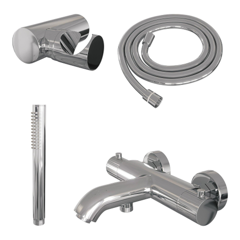 BRAUER Stripe Mitigeur thermostatique de douche - SET 03 - apparent - support mural - douchette à barre - flexible de douche - chrome SW1434716